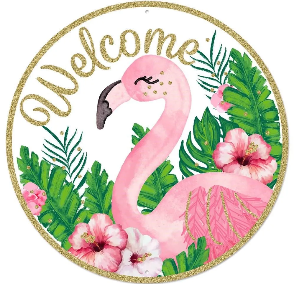 12" Welcome Flamingo Sign