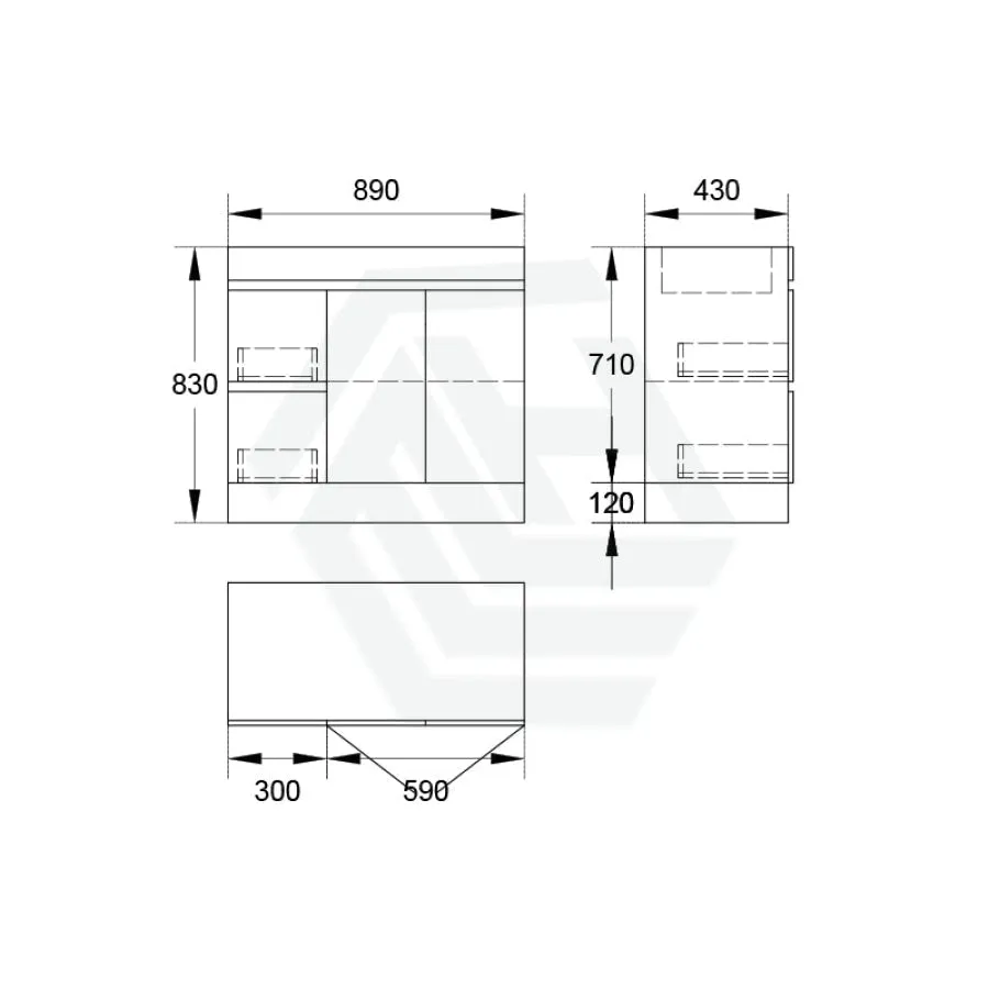 2-Drawer 2-Door 900/1200mm Freestanding Bathroom Vanity Kickboard Single Multi-Colour Cabinet Only