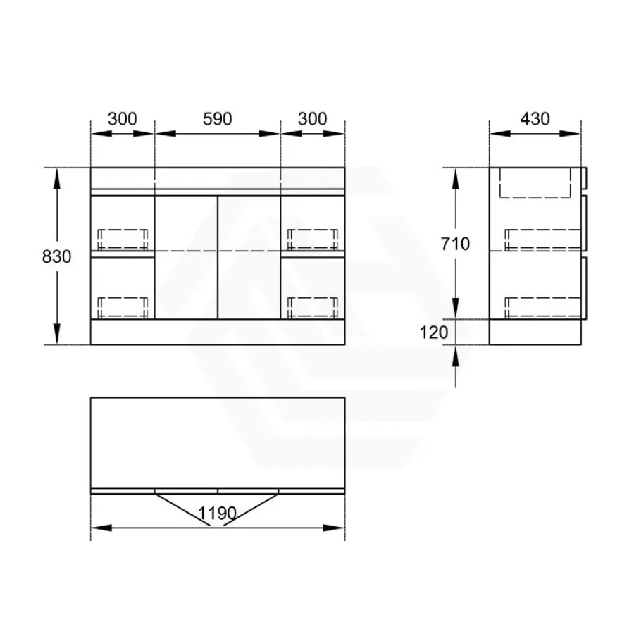 2-Drawer 2-Door 900/1200mm Freestanding Bathroom Vanity Kickboard Single Multi-Colour Cabinet Only