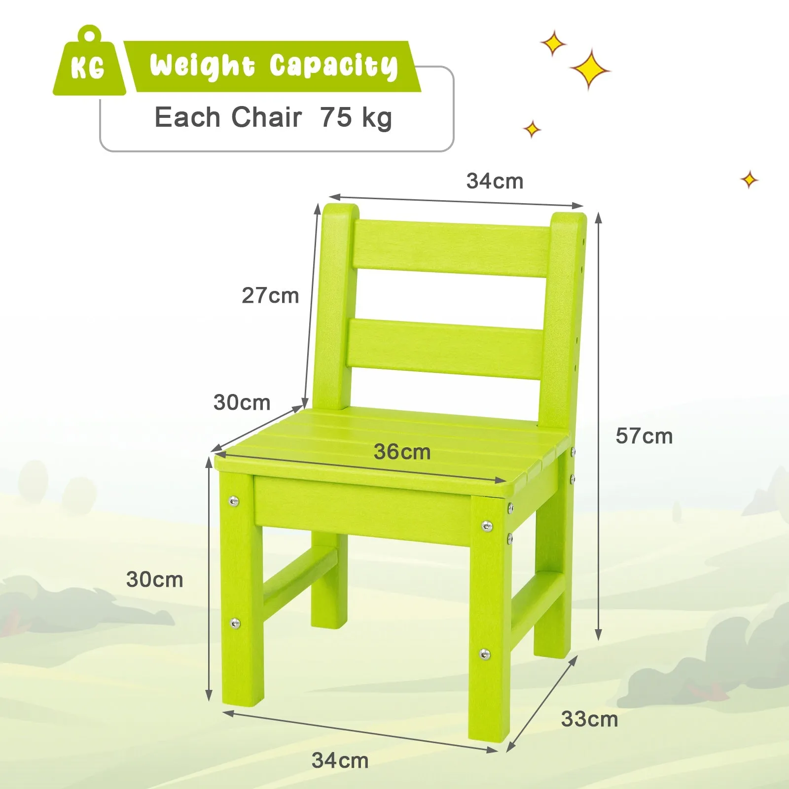 2 PCS Kids Indoor Outdoor Learning Chair with Backrest-Green