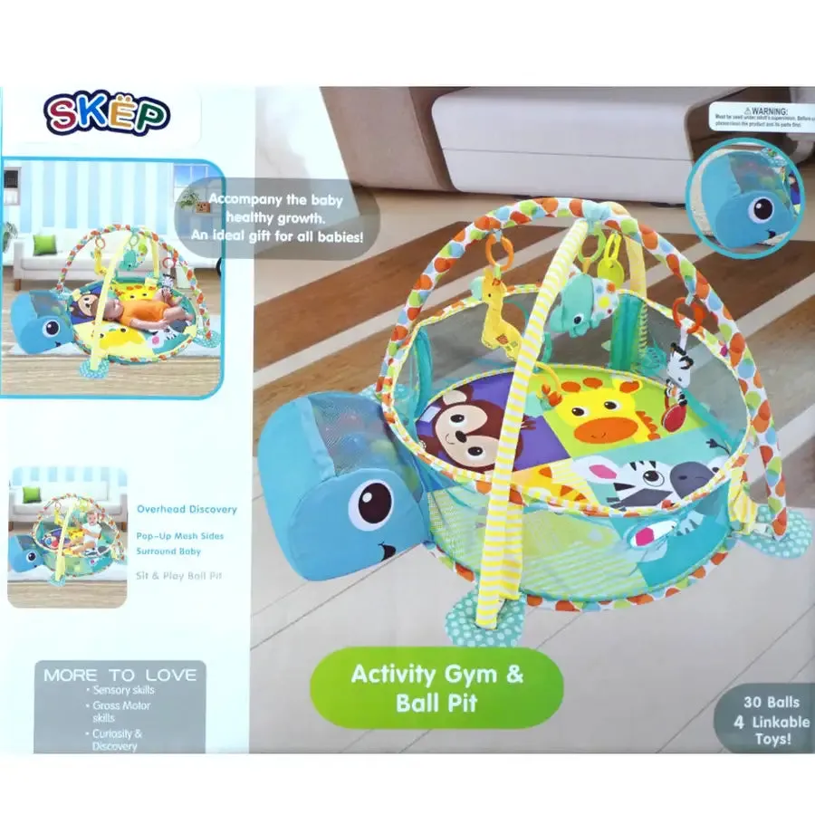 3-in-1 Baby Activity Gym Mat & Ball Pit Blue Turtle - 88968