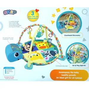 3-in-1 Baby Activity Gym Mat & Ball Pit Blue Turtle - 88968