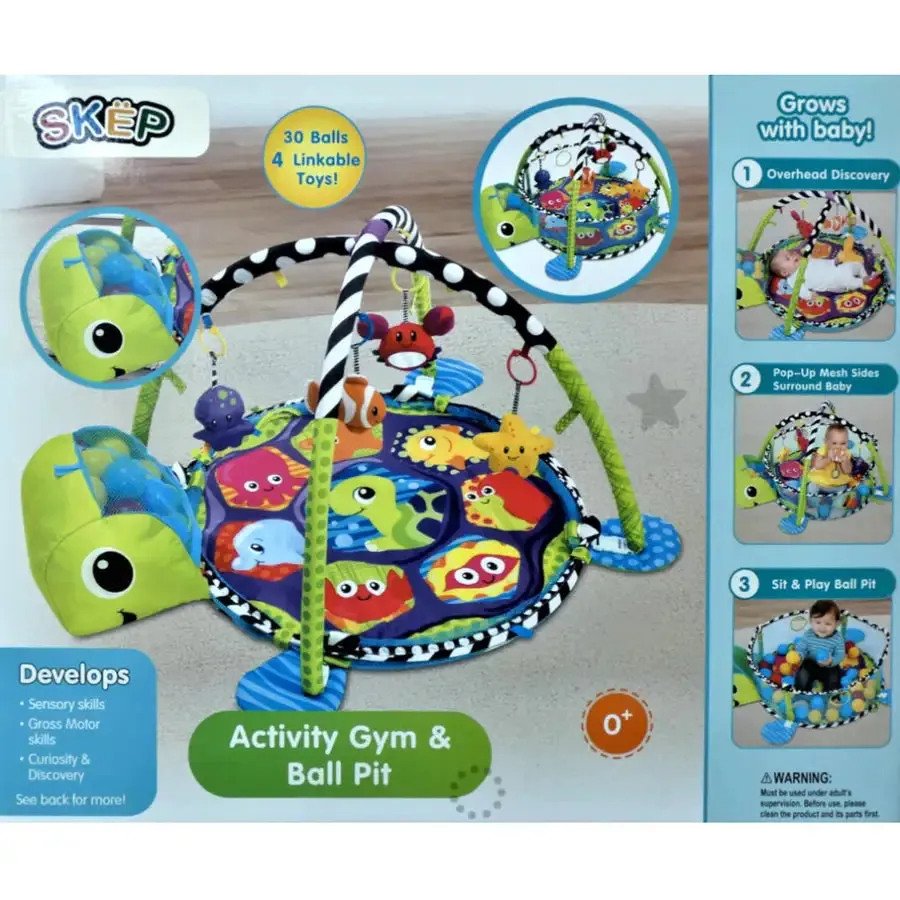 3-in-1 Baby Activity Gym Mat & Ball Pit Green Turtle - 88967