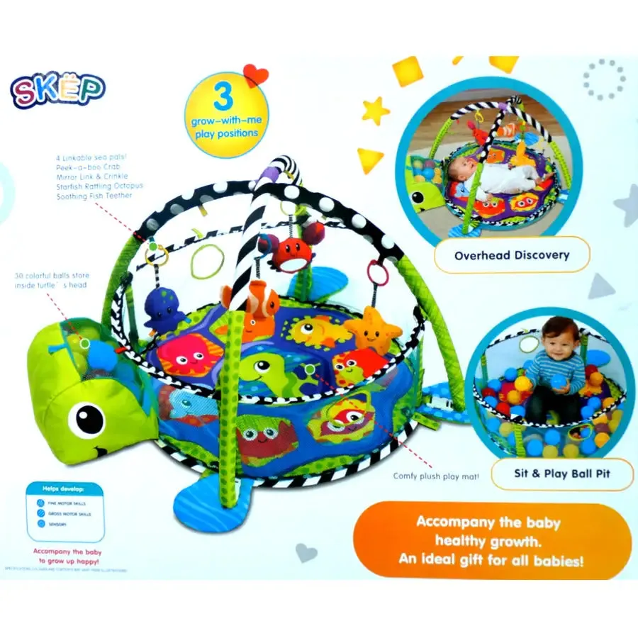 3-in-1 Baby Activity Gym Mat & Ball Pit Green Turtle - 88967