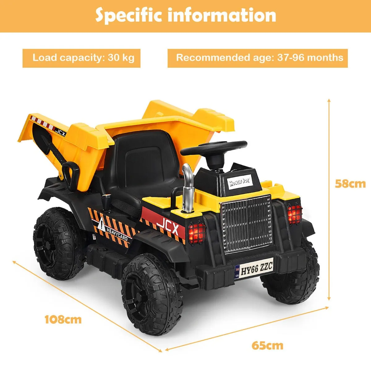 3 Speeds Electric Ride On Dump Truck with Remote Control and Music for Kids