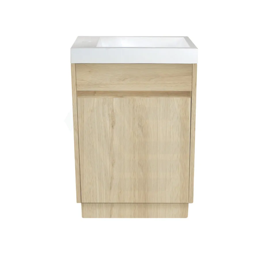 500x250x940mm Mini Bathroom Vanity White Oak Wood Grain Cabinet Ceramic Top Kickboard Freestanding PVC Filmed