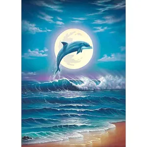 Beach Jumping Dolphin - Full Round Diamond - 30x40CM