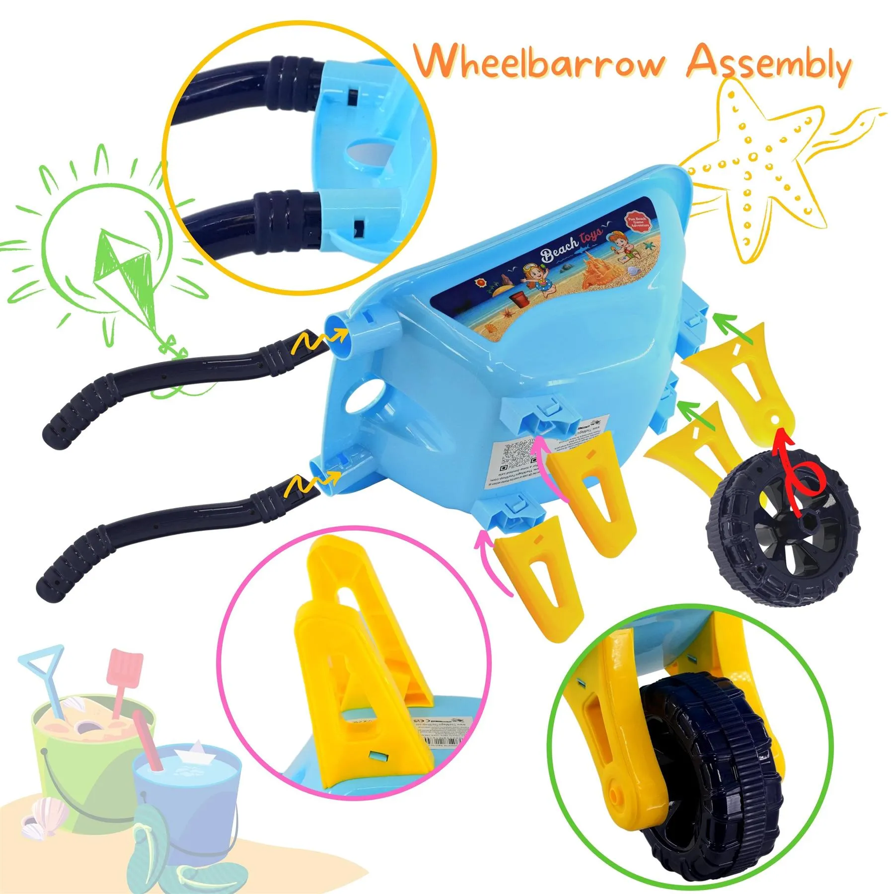 Children Sand and Water Beach Toys Mill, Wheelbarrow Accessories Playset