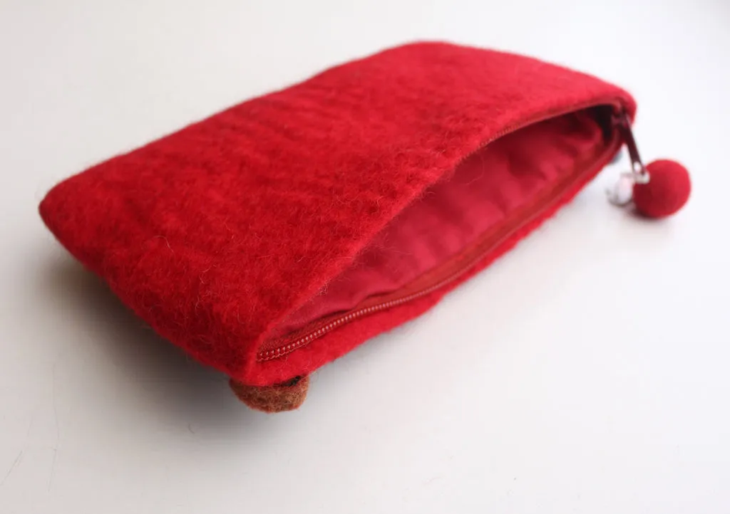 Colorful Flower Beaded Red Felt Clutch Purse