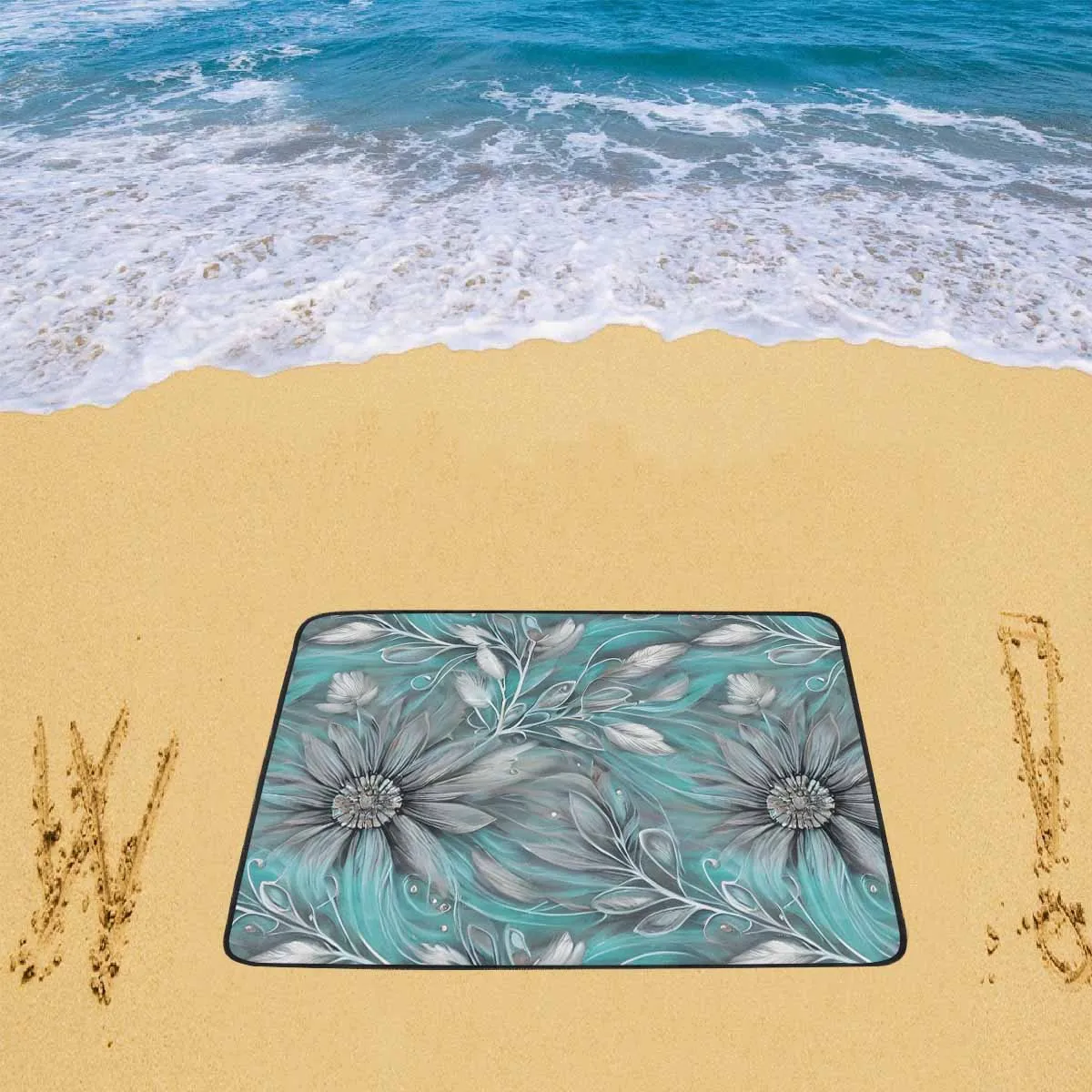 Green Elegant Large Print Floral  Beach Mats 78"x 60"