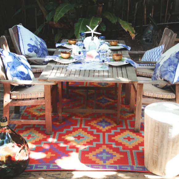 Lhasa Orange And Violet Moroccan Recycled Plastic Outdoor Rug