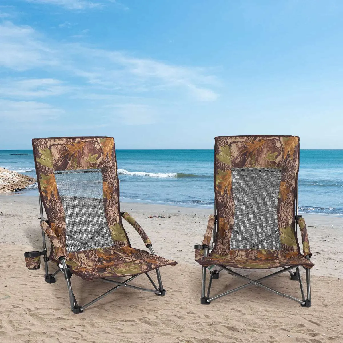 Low Seat Beach Chair with High Mesh Back