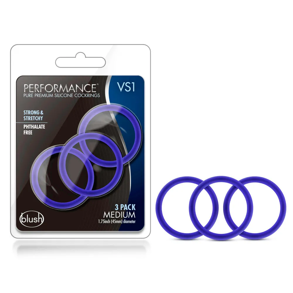 Performance By Blush® | VS1: Glow In The Dark Indigo Medium Penis Rings (3-Pack) - Made with Puria™ Silicone