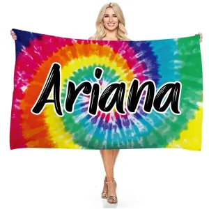 Personalized Name Colorful Tie Dye Beach Towel