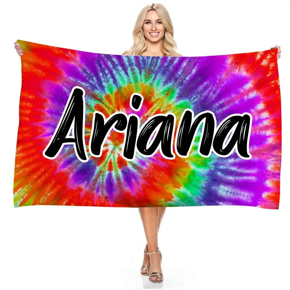 Personalized Name Colorful Tie Dye Beach Towel