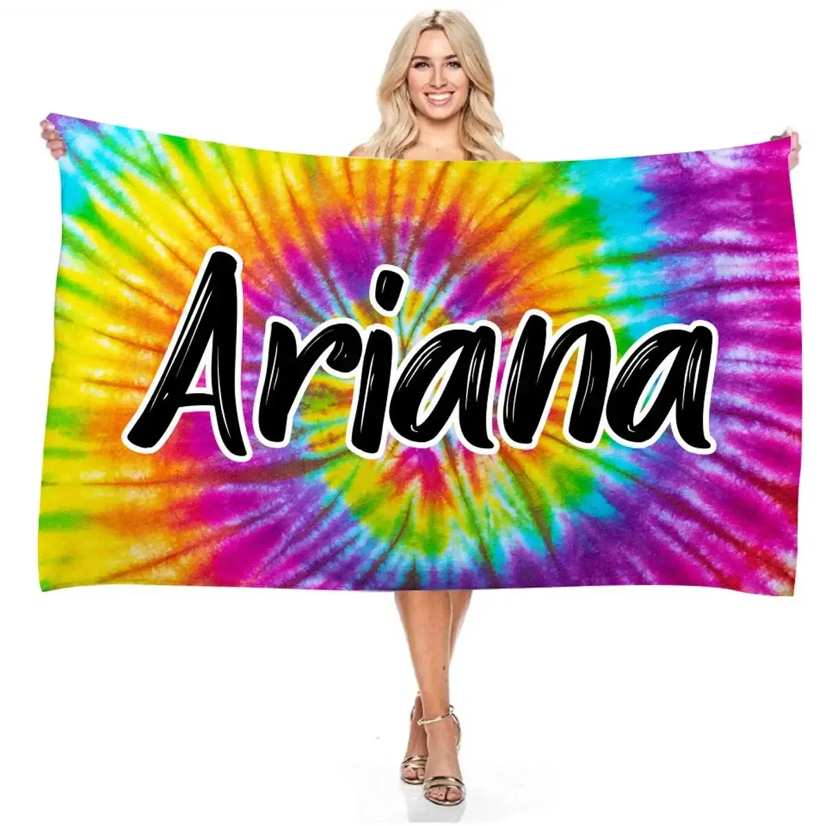 Personalized Name Colorful Tie Dye Beach Towel