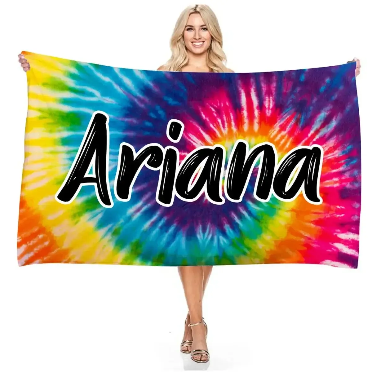 Personalized Name Colorful Tie Dye Beach Towel