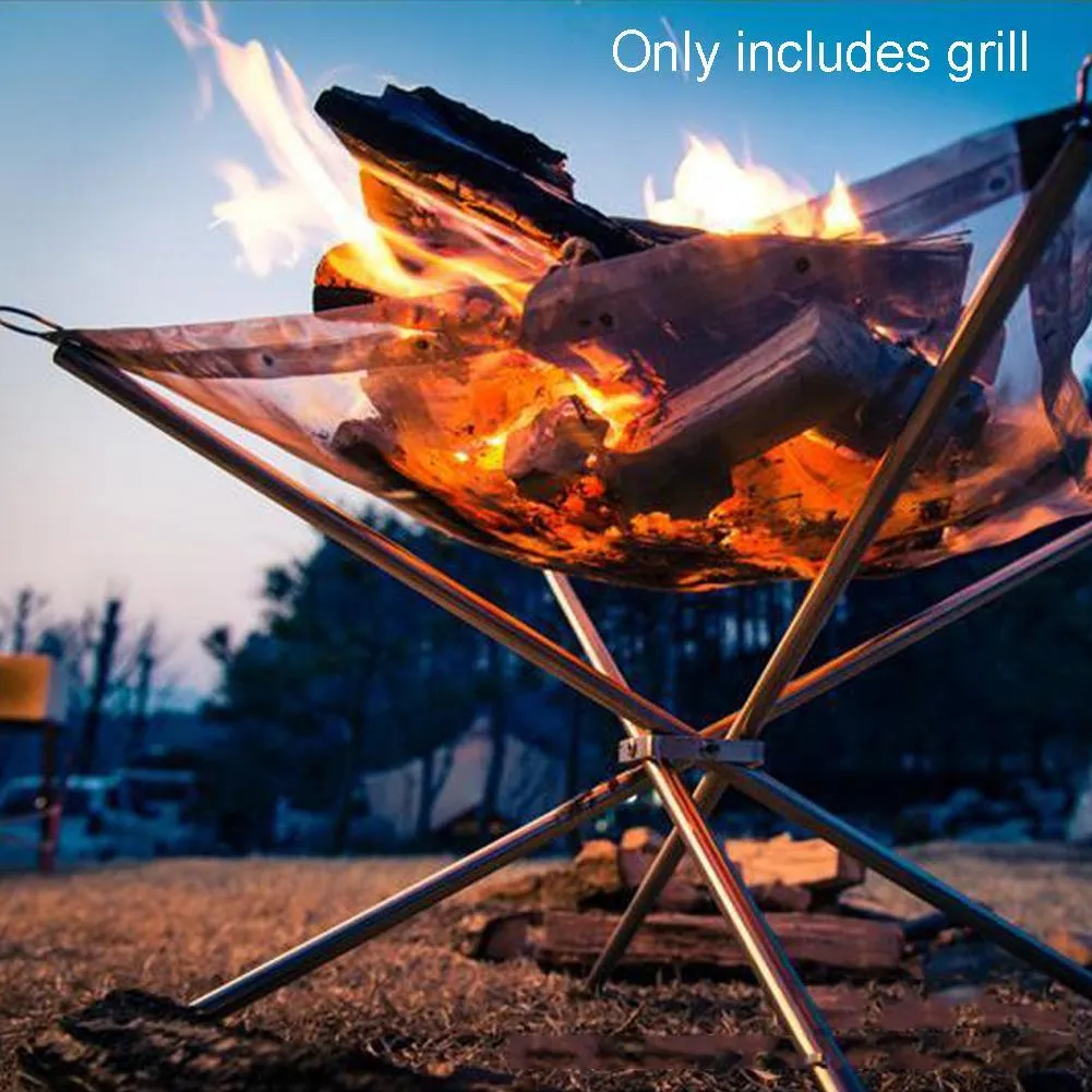 Portable Durable Outdoor Camping Bbq Mesh Fireplace Quick Rack Steel Fire Pit Assembly Backyard Reusable Garden T2h3