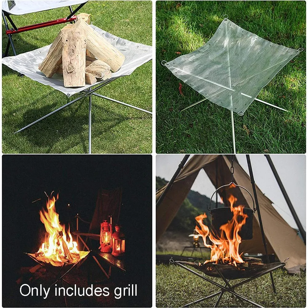 Portable Durable Outdoor Camping Bbq Mesh Fireplace Quick Rack Steel Fire Pit Assembly Backyard Reusable Garden T2h3