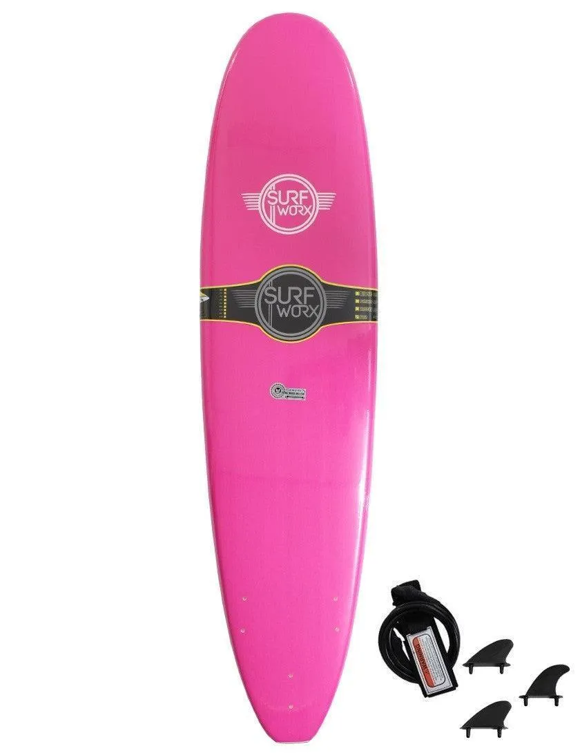 Surfworx Base Mini Mal soft surfboard 7ft 6 Pink Package